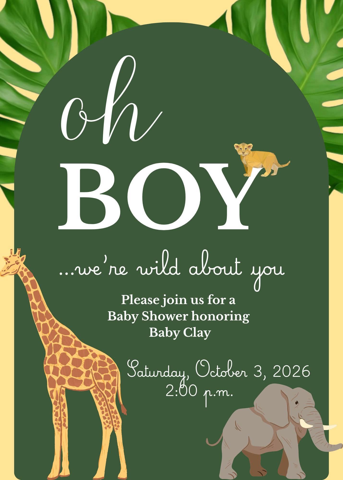 Baby shower invitation for Baby Clay